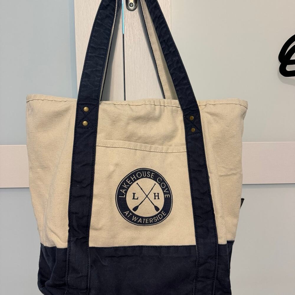 Gemline Canvas Boat Tote Bag Lakehouse Cove Navy/Cream